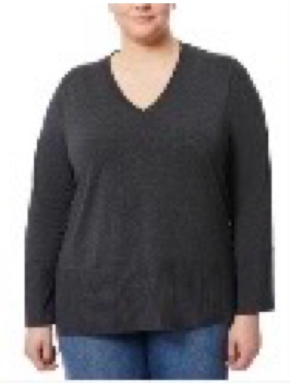 Melissa Paige Charcoal V-Neck Ribbed Hem Sweater